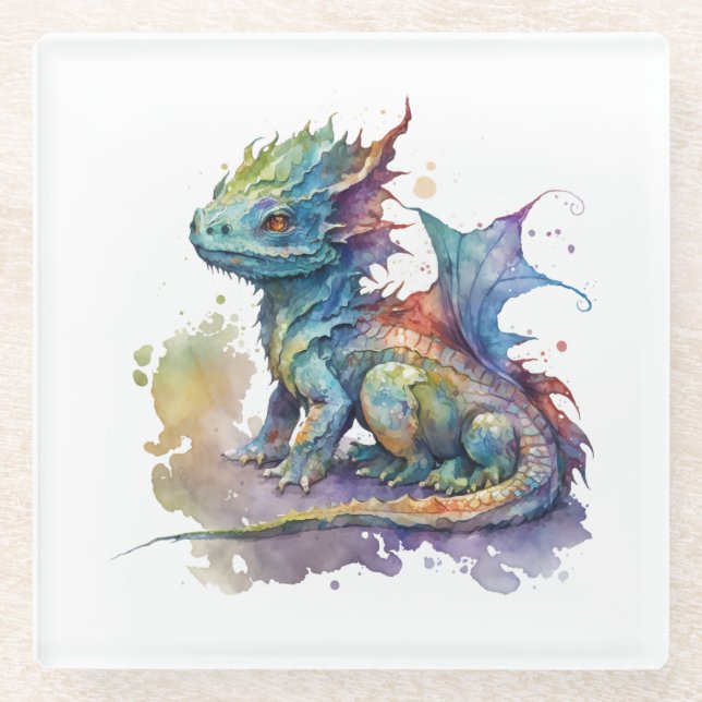 Babydrache mit Wasserfarbe, skurriler Untersetzer (Vorderseite)