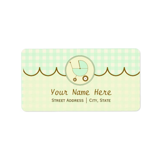 Babyduschadresse-Label - Green Gingham & Brown Adressaufkleber (Vorne)