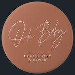 Babyduschanlage, modern minimalistisch Terracotta Button<br><div class="desc">Babydusche Drehbuch moderne böhmische natürliche Terrakotta und weißes elegantes Party Dekor auf Knopfgestaltung. Ideal für ein minimalistisches Babydusche-Party.</div>