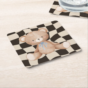 Babyduschbär auf der Tafel Mittagessen Rechteckiger Pappuntersetzer