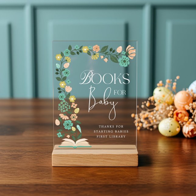 Babyduschbücher für Baby Spring Floral Oaster Acrylschild (Baby Shower Books For Baby Spring Easter Bunny Acrylic Sign)