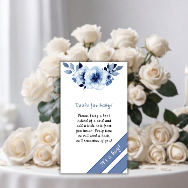 Babyduschbücher für Kinder in Dusty Blue Blume Begleitkarte (Watercolor Baby Shower Enclosure Card)
