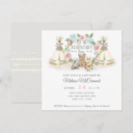 Babydusche Abenteuer Begin Teepee Bear Deer Gray Einladung