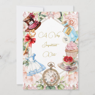 Babydusche Alice im Wunderland Blumenrosa Einladung