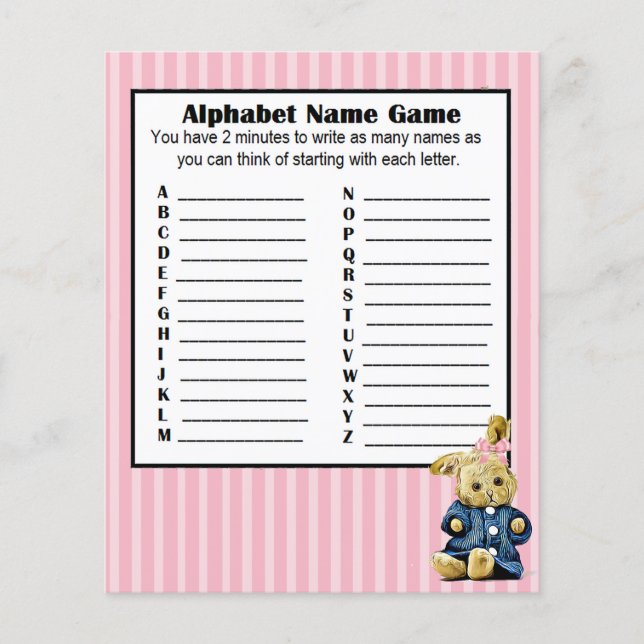 Babydusche Alphabet Name BINGO Game Bunny Flyer (Vorne)
