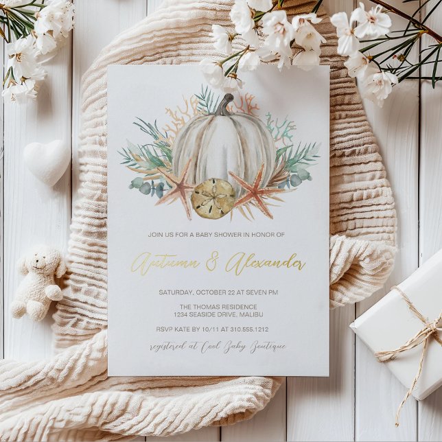 Babydusche an der Küste | Aquarellpumpen Folieneinladung (Von Creator hochgeladen)