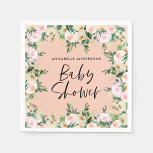 Babydusche Aquarellpfirsich Girl-Blumenschrift Serviette