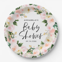 Babydusche Aquarellpinke, mädchenhafte Blumenschri