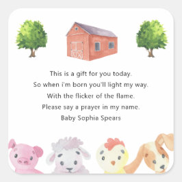 Babydusche auf dem Bauernhof - Etikett mit Gebetsk Quadratischer Aufkleber