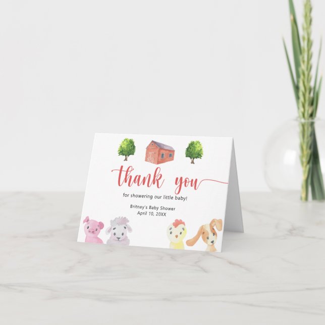 Babydusche auf dem Bauernhof - vielen Dank Dankeskarte (Vorderseite)