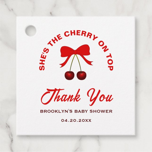 Babydusche auf der oberen Red Coquette Bow Girl Geschenkanhänger (Vorderseite)