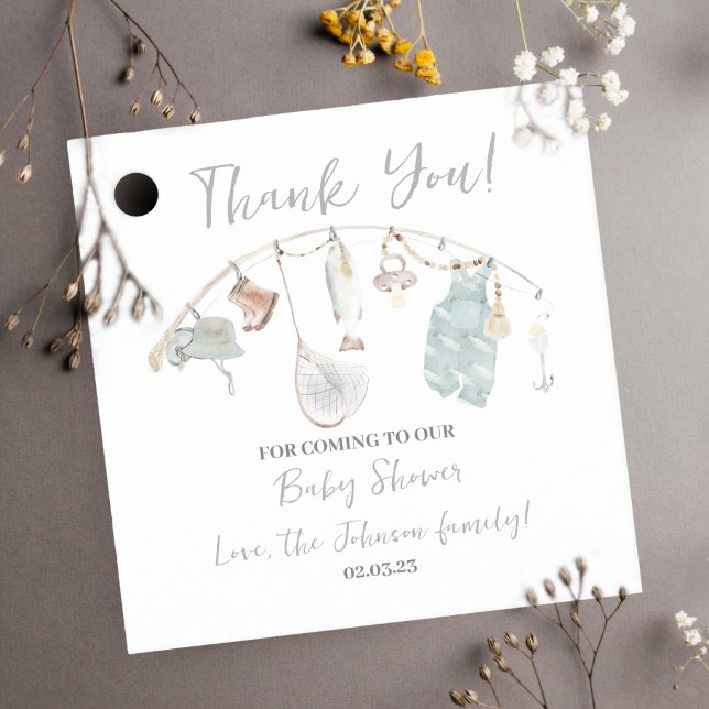 Babydusche Aufgeregt Geschenkanhänger (thank you favor tag fishing baby shower)