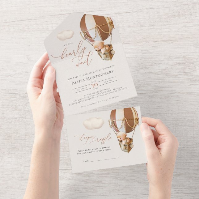 Babydusche aus Bärenblasen in einer Einladung (Abreißen)