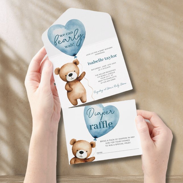 Babydusche aus Bärenblasen in einer Einladung (Bear Balloons Baby Shower All In One Invitation)