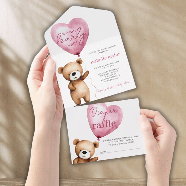 Babydusche aus Bärenblasen in einer Einladung (Bear Balloons Baby Shower All In One Invitation)