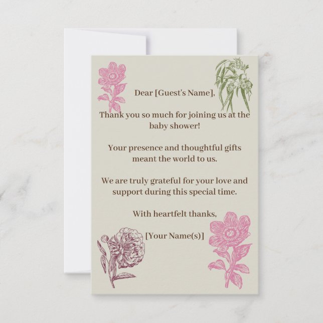 Babydusche aus Botanischem Peony Eucalyptus Dankeskarte (Vorderseite)