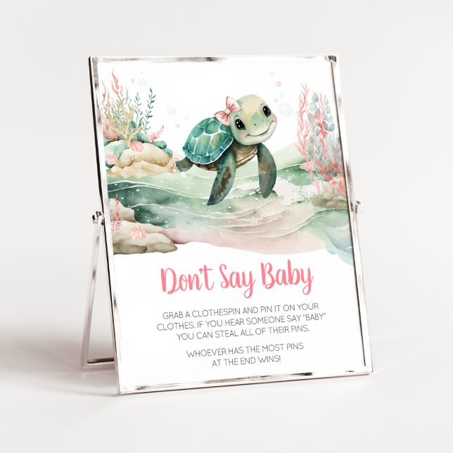 Babydusche aus der Girl Sea Turtle Say nicht Baby Poster (A Little Hatching Is On the Way Baby Shower Don't Say Baby Sign)