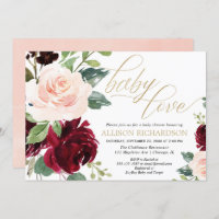 Babydusche aus Liebe rosa goldbordeauxfarbene Blum