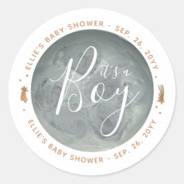 Babydusche aus Mond und Stars Runder Aufkleber