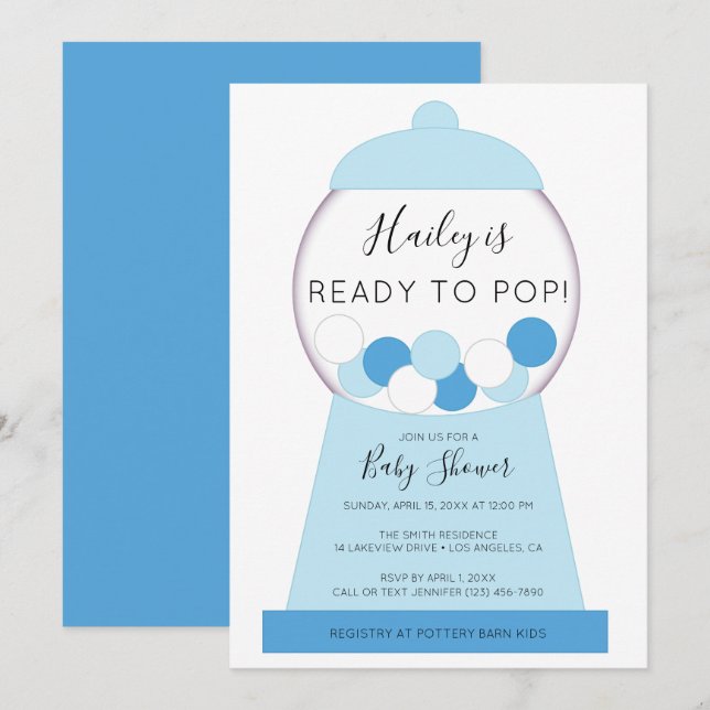 Babydusche aus neuem Boy Blue Gumball Einladung (Vorne/Hinten)
