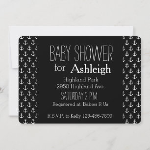 Babydusche aus schwarzem und weißem Anker Einladung