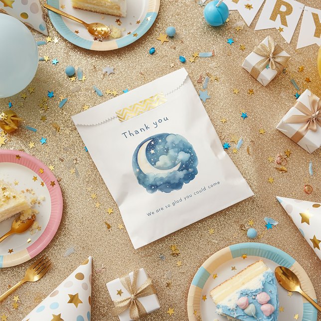 Babydusche aus Sternenhimmel und Mond Geschenktütchen (Starry sky and moon baby shower favor bag.)
