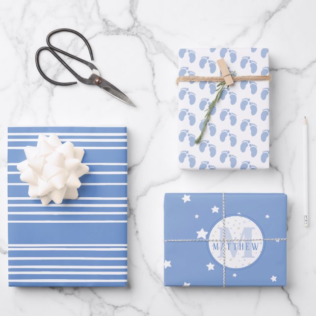 Babydusche Baby Boy Wrapping Paper  Geschenkpapier Set (Vorderseite)