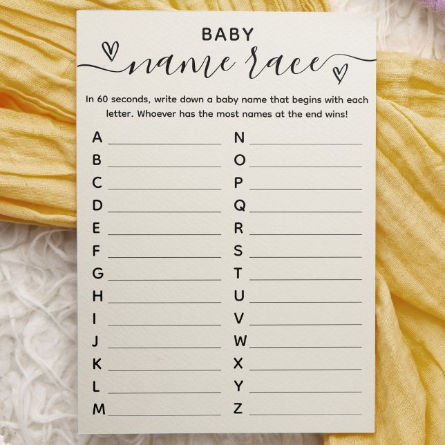 Babydusche - Baby Name Race Card Einladung (Von Creator hochgeladen)