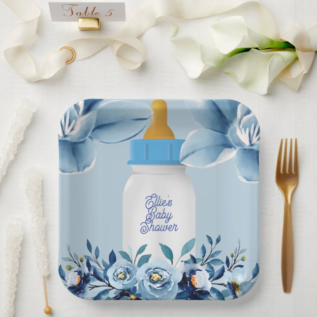 Babydusche - Babyflasche - Blume Name Custom Pappteller (Hochzeit)
