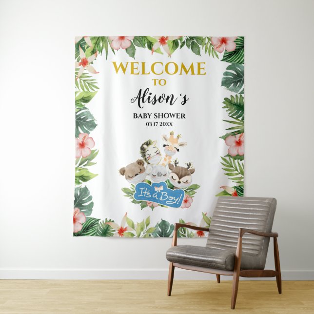 Babydusche BACKDROP | Niedlich Gold Safari Friend Wandteppich (Beispiel)