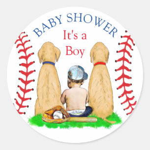 Babydusche Baseball 2 Labradore und Baby Runder Aufkleber