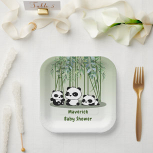 Babydusche Bear Greenery Bamboo Pappteller