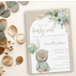 Babydusche Bearly Wait Green Boho Bear Einladung