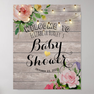 Babydusche Begrüßung Blumenstränge Lights Barnholz Poster
