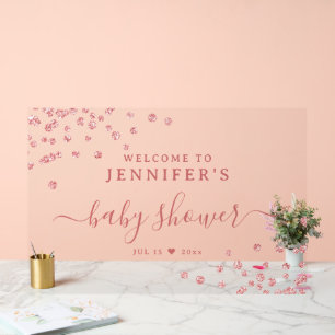 Babydusche Begrüßung Rose Gold Glitzer Confetti Acrylschild