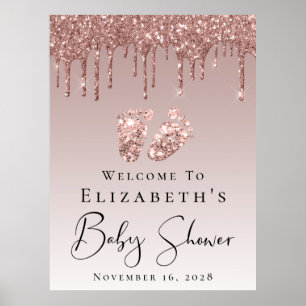 Babydusche Begrüßung Rose Gold Glitzer Poster