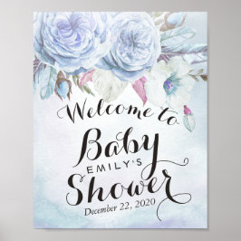 Babydusche Begrüßung Wasserfarbe Boho Blume Feathe Poster