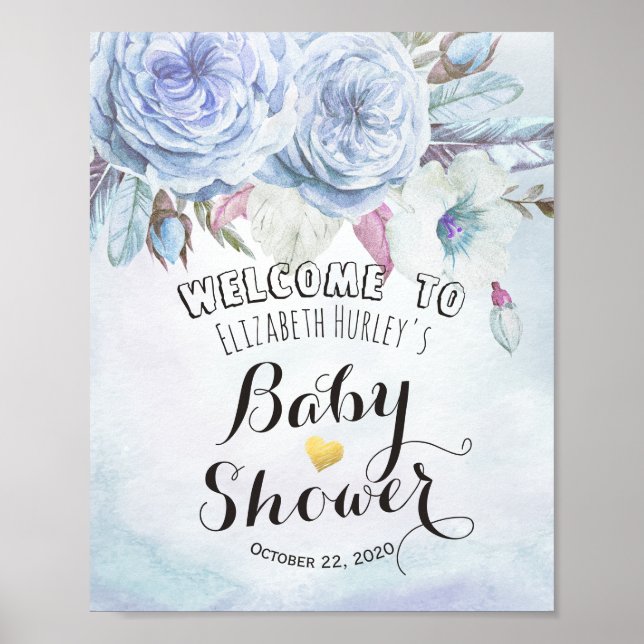 Babydusche Begrüßung Wasserfarbe Boho Blume Feathe Poster (Vorne)