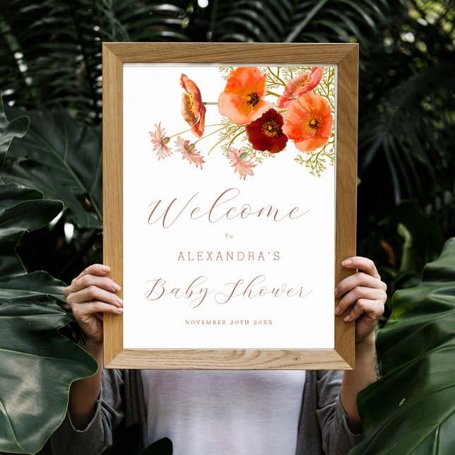 Babydusche Begrüßung Wildblume Boho Fall Floral Poster (Baby shower welcome boho fall wildflower floral poster whimsical elegant script gender neutral)