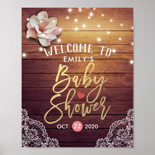 Babydusche Begrüßungsschild Blumenleuchten Holzbal Poster (Vorne)