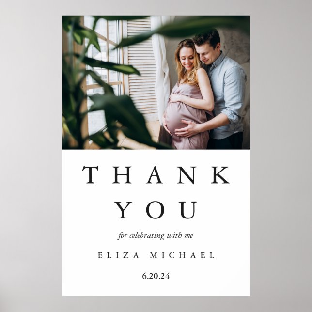 Babydusche Begrüßungszeichen mit Foto und Datum Poster (Vorne)