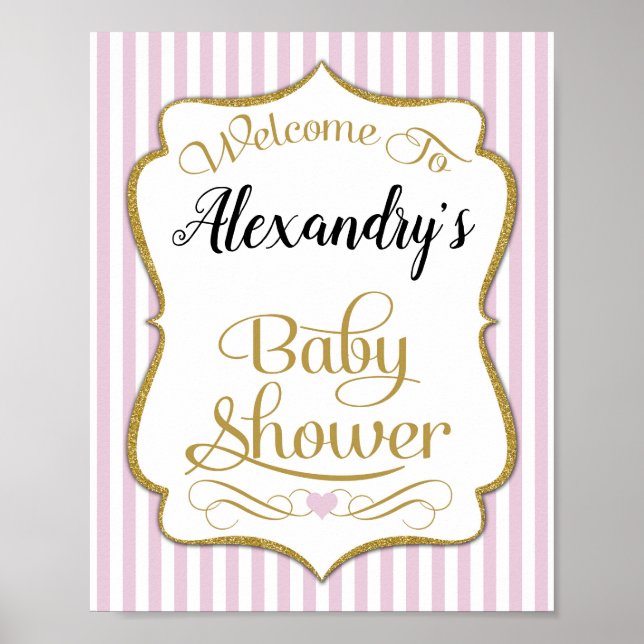 Babydusche Begrüßungszeichen Rosa Gold Elegant Poster (Vorne)