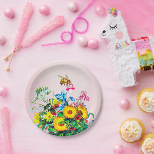 Babydusche Bienen Rosa Schnuller Pappteller