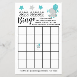 Babydusche Bingo Blue Elephant Boy Game Card Flyer