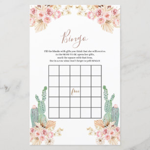 Babydusche Bingo Boho Cactus Pink Blume