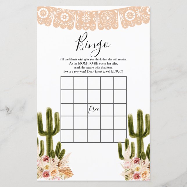 Babydusche Bingo Boho Cactus Taco 'bout Liebe (Vorderseite)