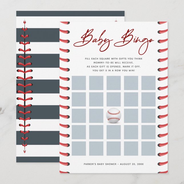 Babydusche Bingo Card | Baseball Einladung (Vorne/Hinten)