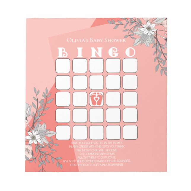 Babydusche Bingo Coral Geometric Notizblock (Vorderseite)