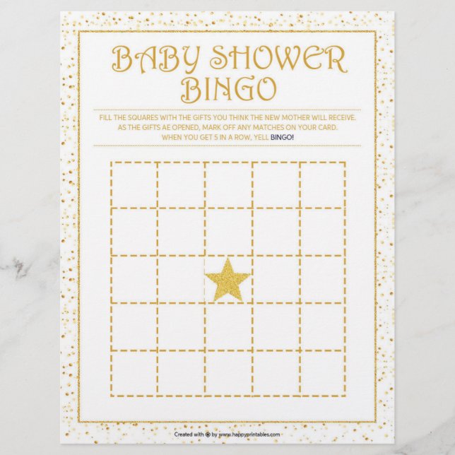 Babydusche Bingo [Golden Glitzern] Briefbogen (Vorderseite)