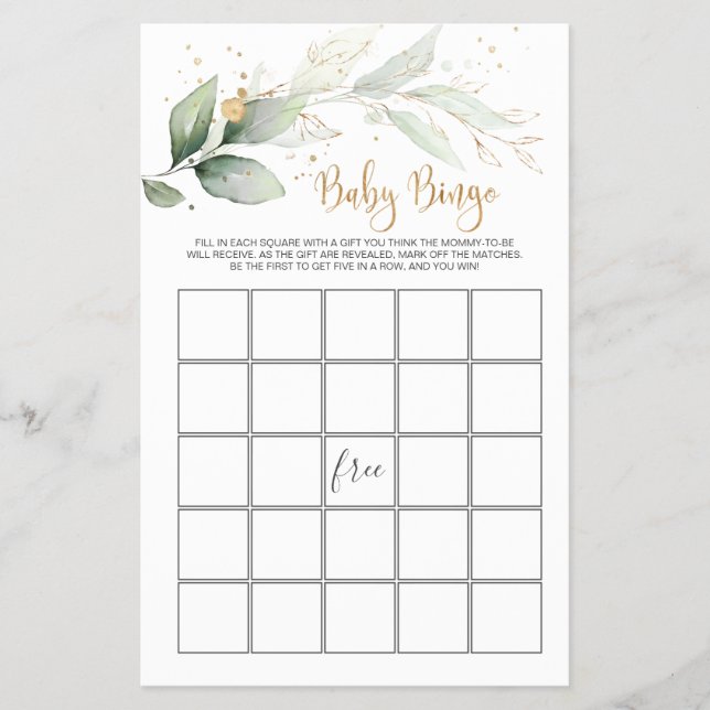 Babydusche Bingo Greenerenerage Foliage Game Flyer (Vorne)